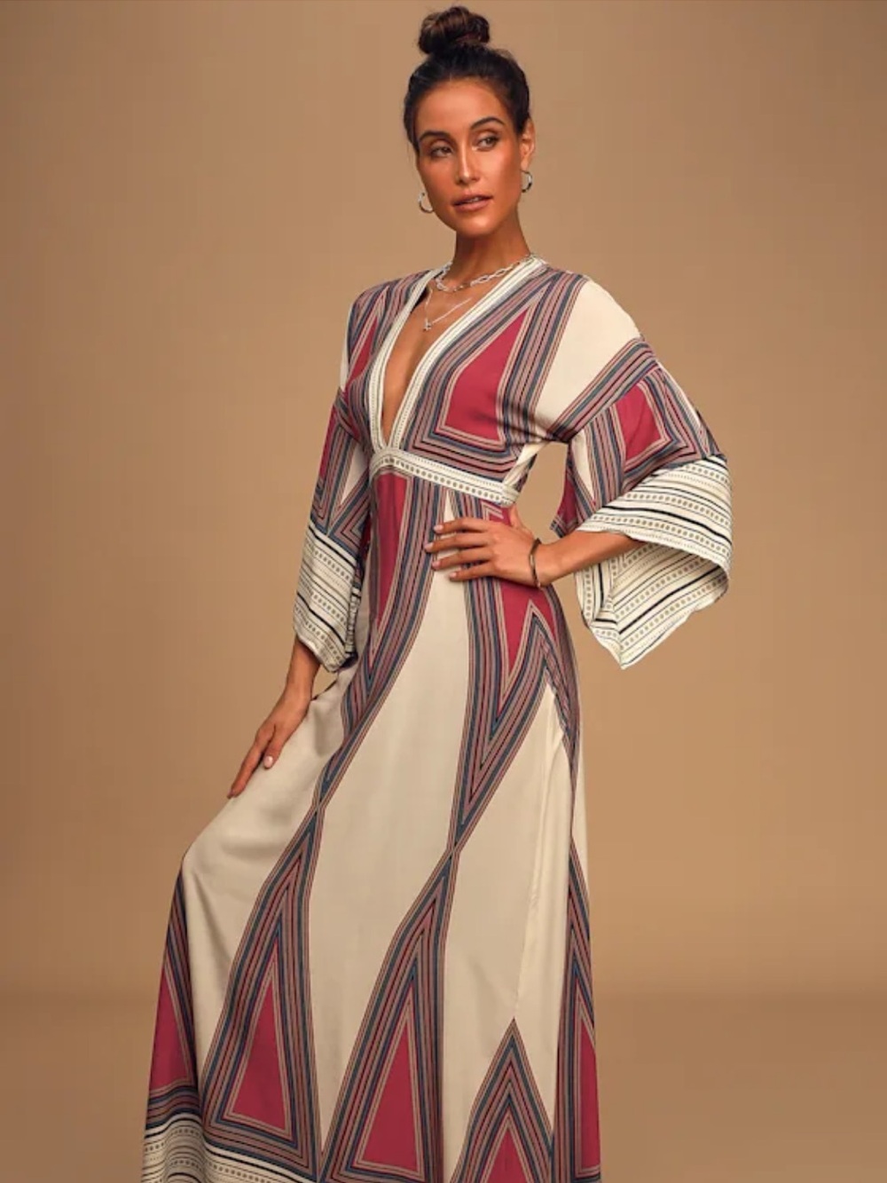 Lulus Montecito Cream Print Maxi Dress NWT - Picture 3 of 10